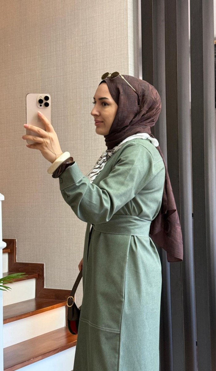 Kontrast Dikişli Kot Elbise