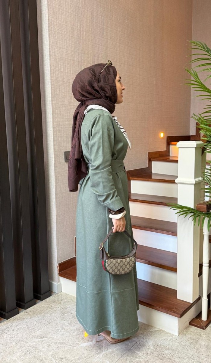 Kontrast Dikişli Kot Elbise