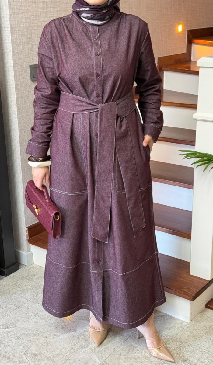 Kontrast Dikişli Kot Elbise