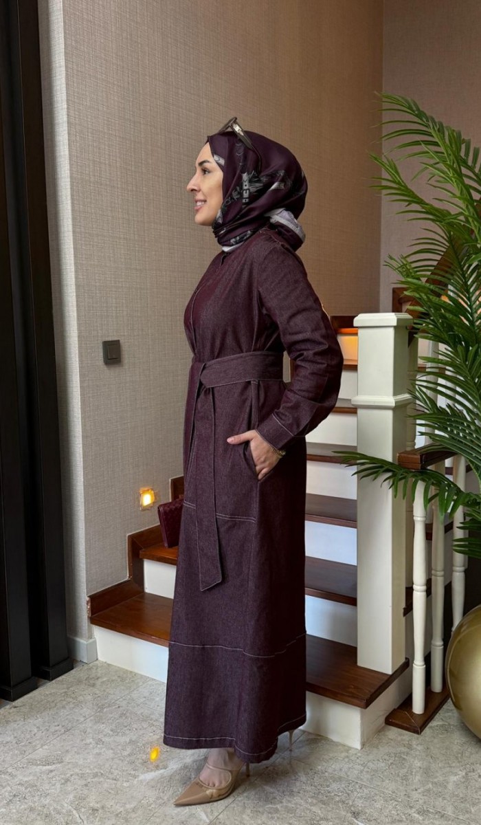 Kontrast Dikişli Kot Elbise