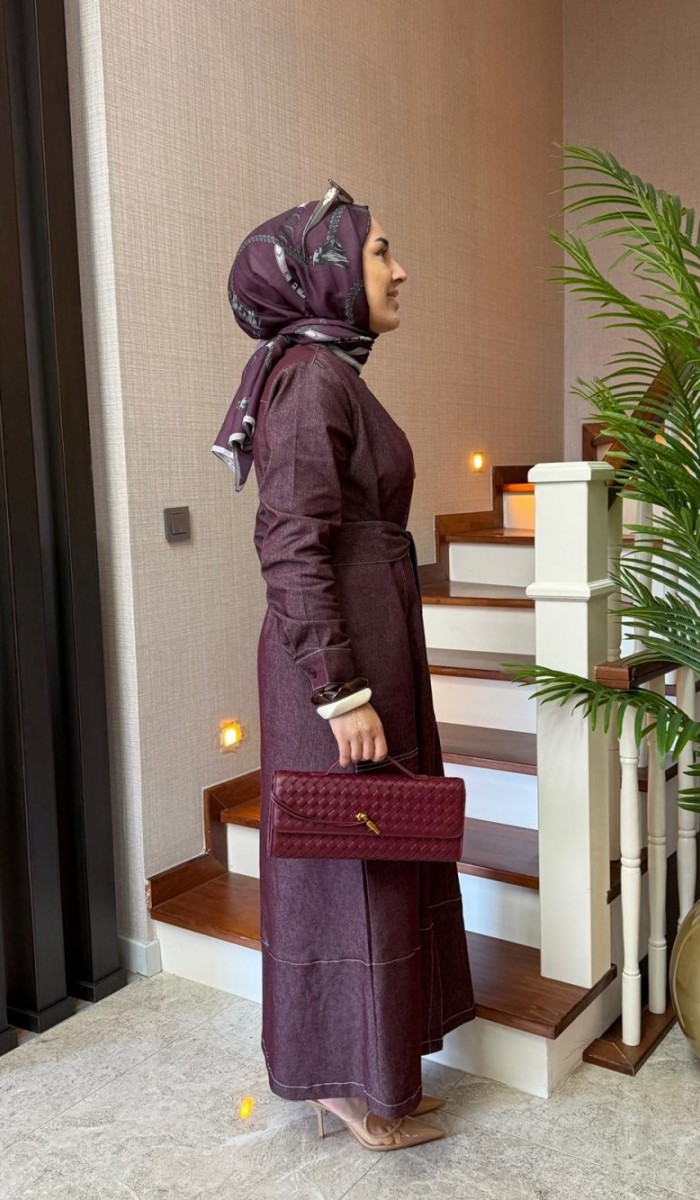 Kontrast Dikişli Kot Elbise