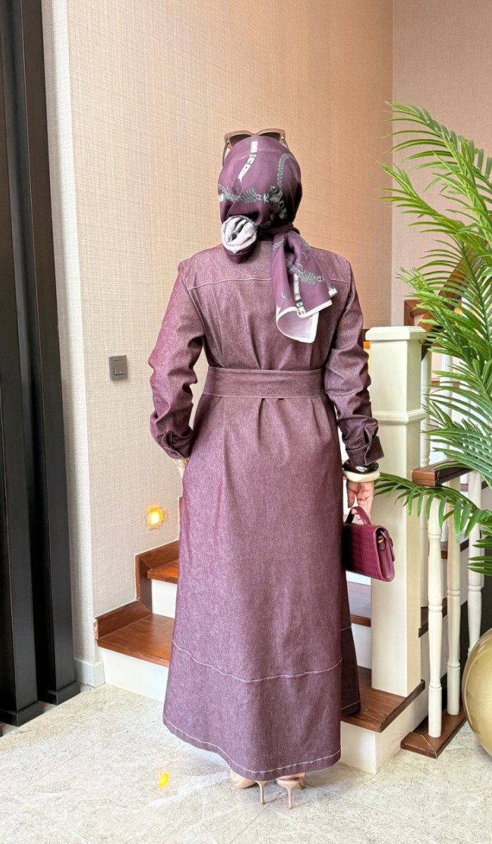 Kontrast Dikişli Kot Elbise