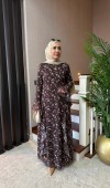 Desenli Fırfırlı Şifon Elbise